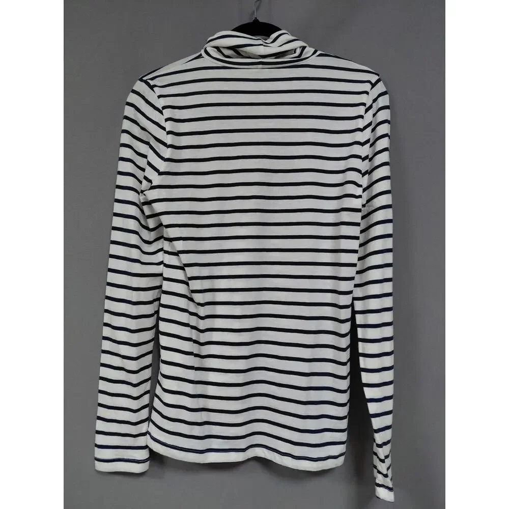 J.Crew Black Turtleneck Knit Stretch Striped T-Shirt Women Size S